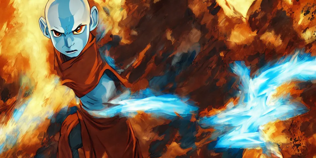 Prompt: Avatar Aang destroying the whole world. Highly detailed, artstation, dramatic.