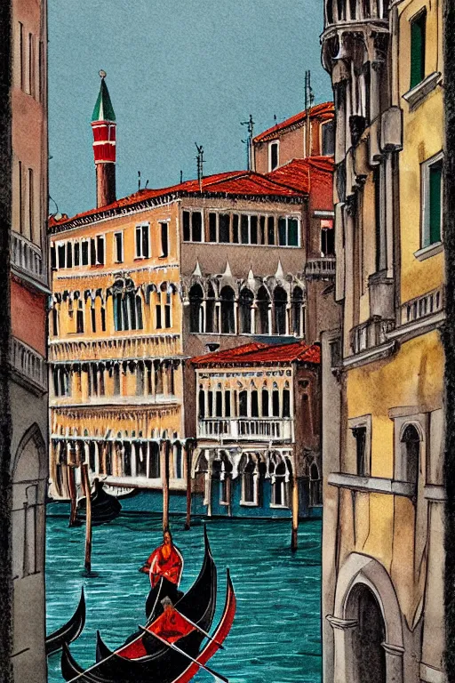 Image similar to vintage art of venice, in the style of katinka reinke