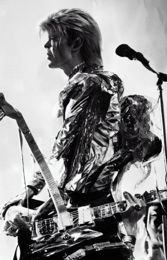 Prompt: David bowie playing a guitar solo in mars