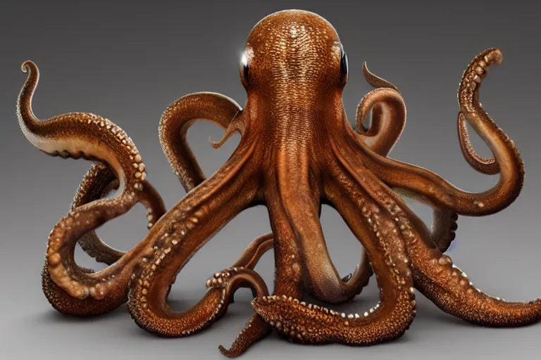 Prompt: a group of octopuses sitting next to each other on a table, a surrealist sculpture by john backderf, trending on zbrush central, pop surrealism, lovecraftian, cosmic horror, grotesque