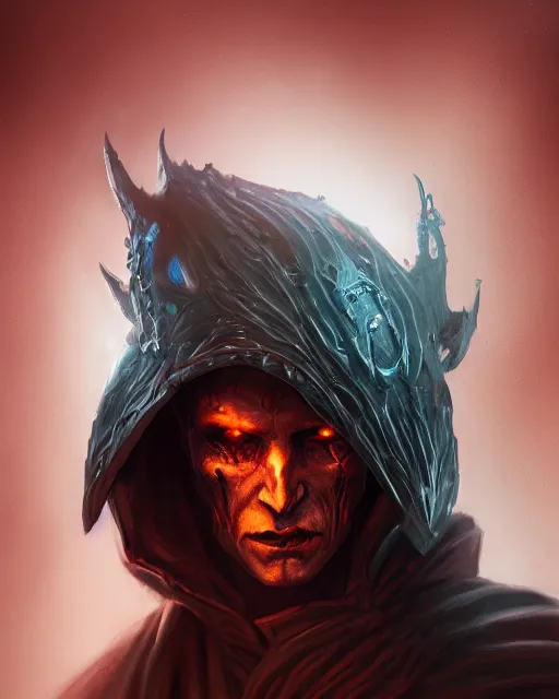 Prompt: Necromancer, solo, one character, portrait, Path of Exile, Warhammer, Diablo, Magic the Gathering, fantasy, gritty, cinematic lighting, centered, centered, symmetrical, symmetrical, highly detailed, digital painting, Artstation, concept art, sharp focus, 8k