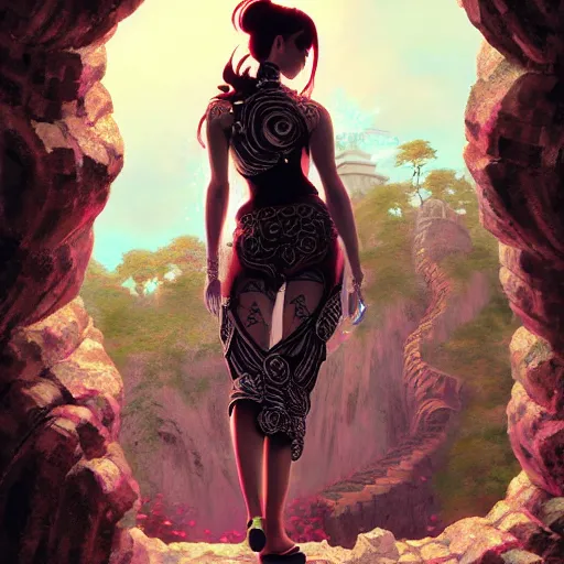 Prompt: feminine dwayne johnson in intricate clothing by ross tran, walking in a castle painted by sana takeda, rtx reflections, very high intricate details, digital anime art, medium shot, mid - shot, composition by ilya kuvshinov, lighting by greg rutkowski