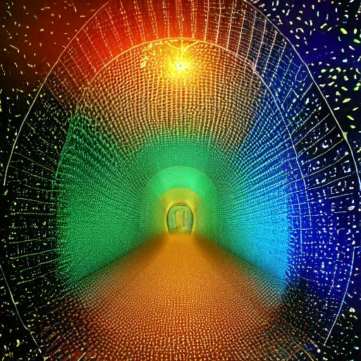 Prompt: a multiverse hypertube hallway made of 4 d quantum expanding entangled particulate galaxies, cosmic, supernova, 8 k, ultra detailed