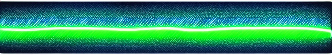 Image similar to abstract art representing signal waves trending up, glowing blue and green neon streaks interwinding on a deep black background