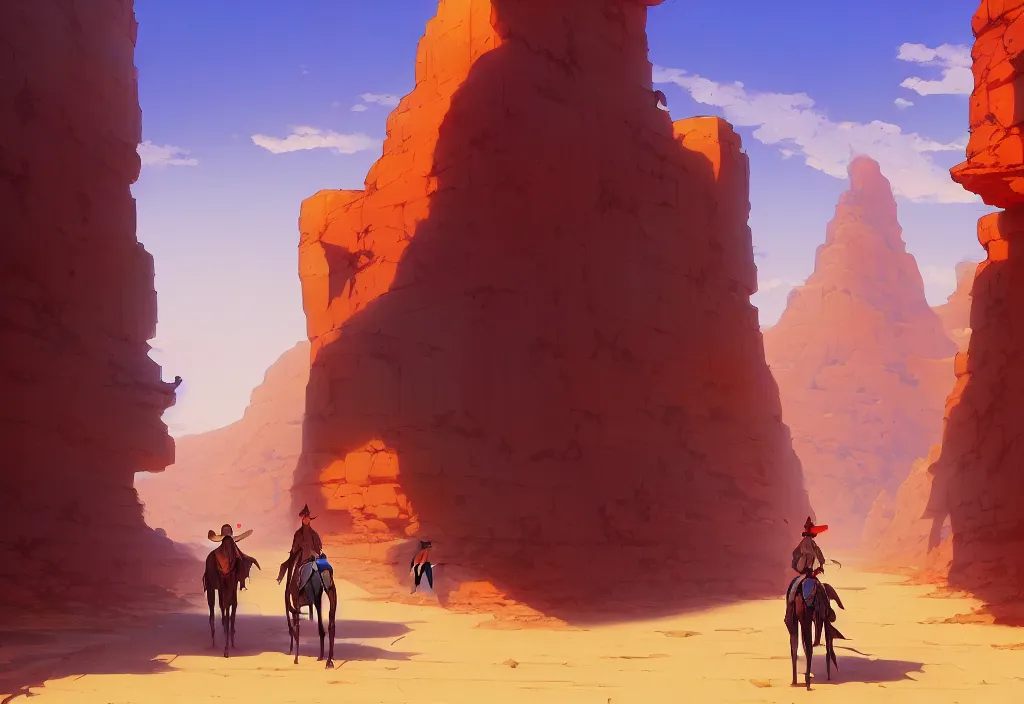 Image similar to small western street in the desert, intricate oil painting, high detail illustration, sharp high detail, manga and anime 1 9 9 9, official fanart behance hd artstation by jesper ejsing and makoto shinkai, 4 k,