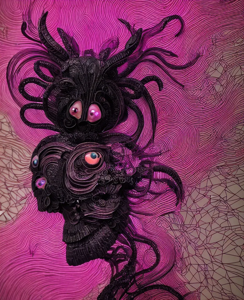 Image similar to fully black background. background hex 000000. goddess princess face close-up portrait ram skull. japanese coloured paper bas relief paper sculpture. jellyfish phoenix head, nautilus, orchid, skull, betta fish, bioluminiscent creatures, intricate artwork by Tooth Wu and wlop and beeple. octane render, trending on artstation, greg rutkowski very coherent symmetrical artwork. cinematic, hyper realism, high detail, octane render, 8k