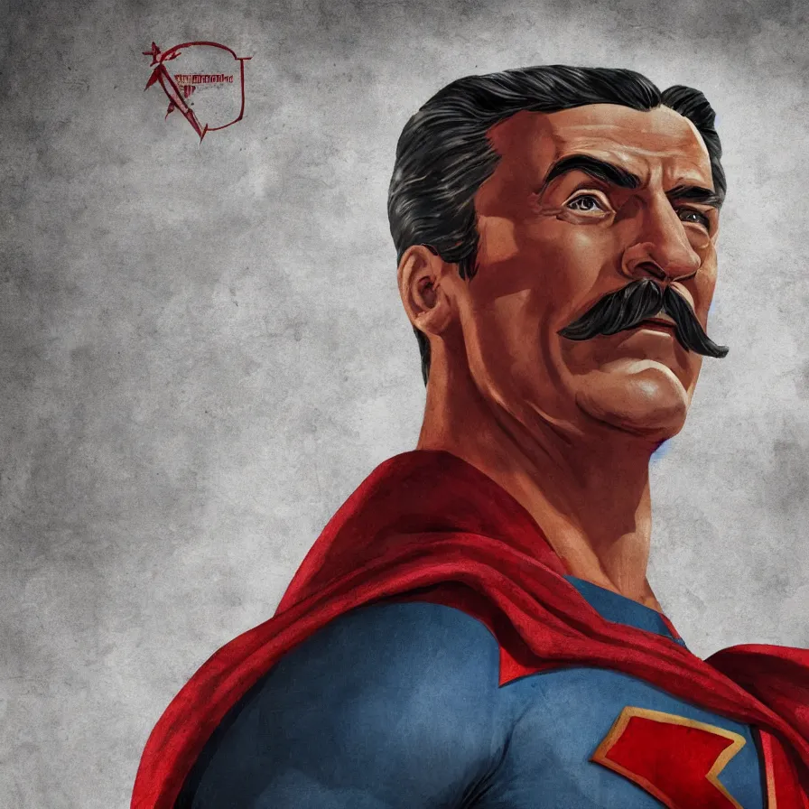 Prompt: stalin as superman red son, leader of the revolution, socialist realism, sovietwave aesthetic, hammer and sickle, groundbreaking, award winning, breathtaking, superb, epic, hyper realistic, detailed picture, intricate digital art, trending artstation, 8 k, unreal engine 5, octane render, vfx, volumetric lighting, rich moody colors, fan art, concept art