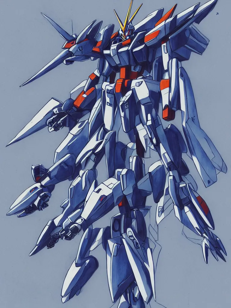 Image similar to Blueprint sketch of a Gundam, by Tyler Edlin