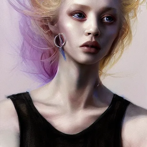 Prompt: A masterpiece portrait of a A model-looking albino girl with large piercings. Greek nose. Goddess of life and love trending on artstation, digital art, by Stanley Artgerm Lau, WLOP, Rossdraws, James Jean, Andrei Riabovitchev, Marc Simonetti, Yoshitaka Amano