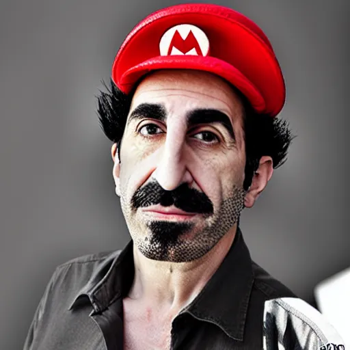 Image similar to serj tankian wearing mario hat