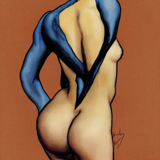 Prompt: Lower back of a beautiful woman, painted by Milo Manara