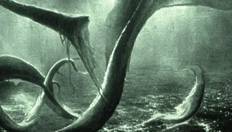 Image similar to Big budget horror movie where a giant squid is injected with radioactive mutation serum