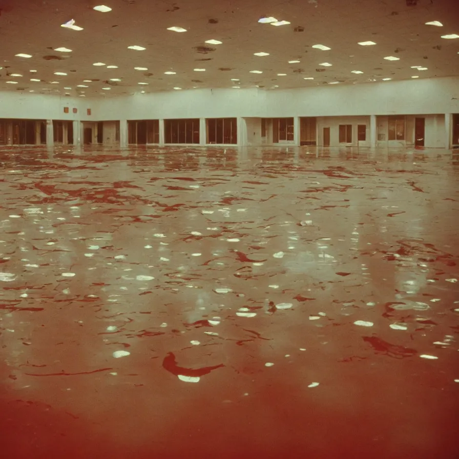 Prompt: 7 0 s movie still of an empty soviet ballroom flooded with blood, cinestill 8 0 0 t 3 5 mm, heavy grain, high quality, high detail