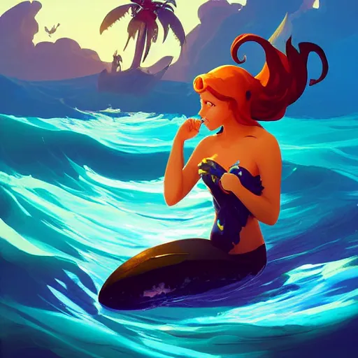 Image similar to painting mermaid treasure on sea of thieves game avatar hero smooth face median photoshop filter cutout vector, behance hd by jesper ejsing, by rhads, makoto shinkai and lois van baarle, ilya kuvshinov, rossdraws global illumination