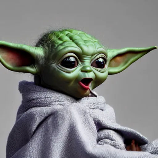 Image similar to baby yoda screaming