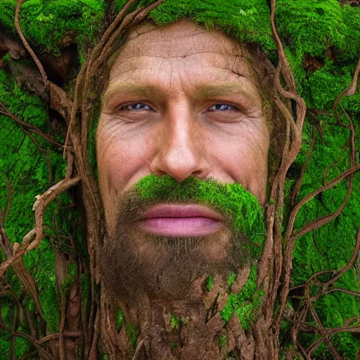 Image similar to a portrait of a tree man, roots, vines, moss