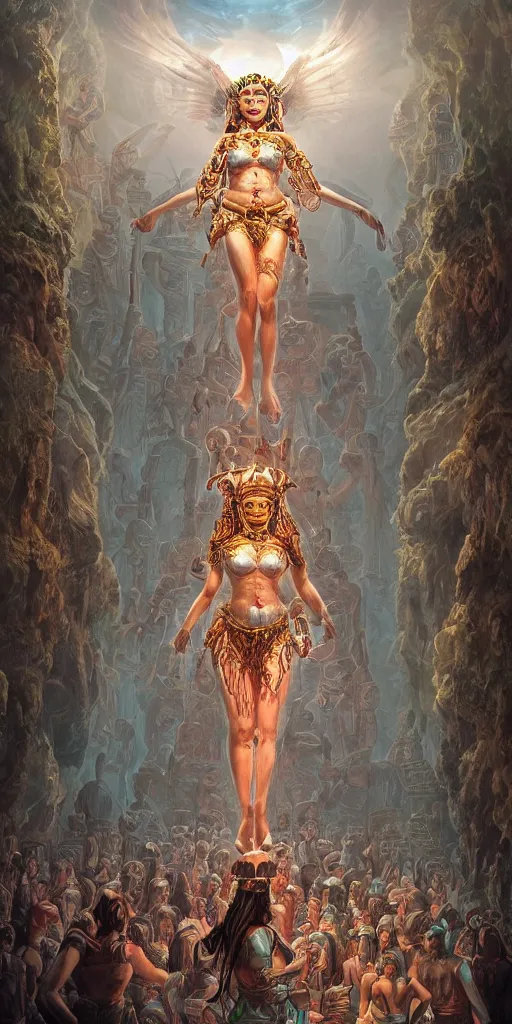 Image similar to symmetry!! a beautiful mayan goddess worshipped by a crowd of people, surreal, dreamlike, lucid dream, very detailed, perfect lighting, perfect composition, 4 k, artgerm, derek zabrocki, greg rutkowski