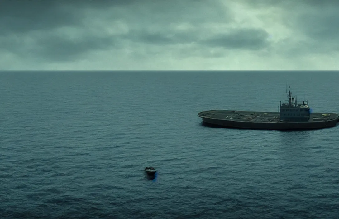 Image similar to ship ever further out to sea render by gregory crewdson habitat roger deakins cinematography