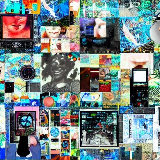 Image similar to if you are gonna use an ai, could you at least make it into a collage or multimedia work to make it an actual piece of art instead of just machine output