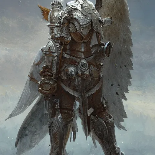 Image similar to an angelic warrior in heavy armor, au naturel, hyper detailed, digital art, trending in artstation, cinematic lighting, studio quality, smooth render, unreal engine 5 rendered, octane rendered, art style by klimt and nixeu and ian sprigger and wlop and krenz cushart intricate artwork by Tooth Wu and wlop and beeple. octane render, trending on artstation, greg rutkowski very coherent symmetrical artwork. cinematic, hyper realism, high detail, octane render