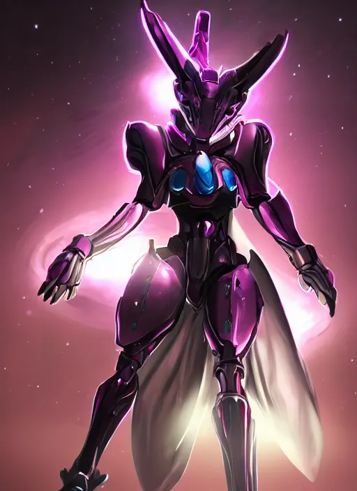 Image similar to cinematic full body, cosmic sized beautiful stunning elegant hot giant robot mecha female dragon goddess, sharp sleek cyborg dragon head, sharp metal ears, smooth purple eyes, smooth fuschia skin, smooth silver armor, nebula, epic proportions, epic scale, macro furry, furry art, dragon art, goddess art, giantess art, warframe fanart, furaffinity, octane