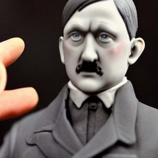 Image similar to photo of adolf hitler as an articulated action figure, plastic, mattel, depth of field