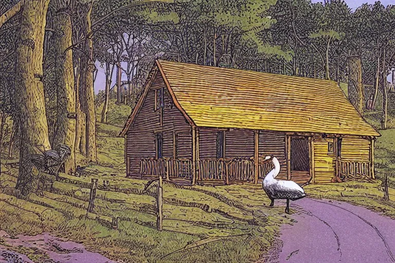 Image similar to country road cabin goose by moebius