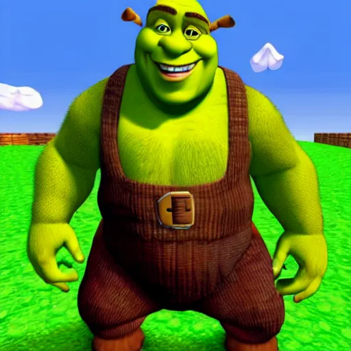 Image similar to shrek as a character in super mario 6 4