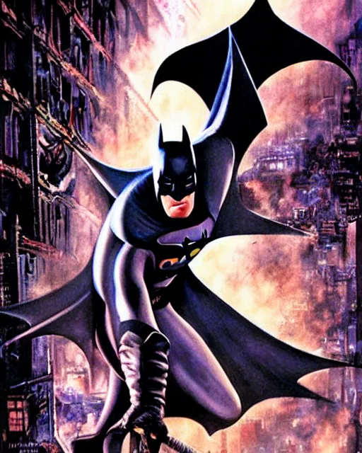 Image similar to batman, airbrush, drew struzan illustration art, key art, movie poster