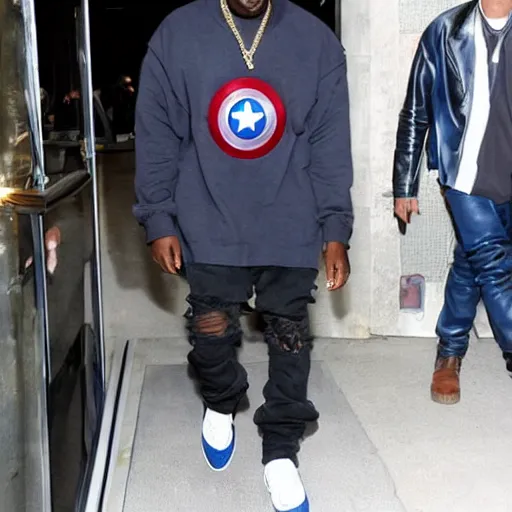 Prompt: kanye west dresses like captain america