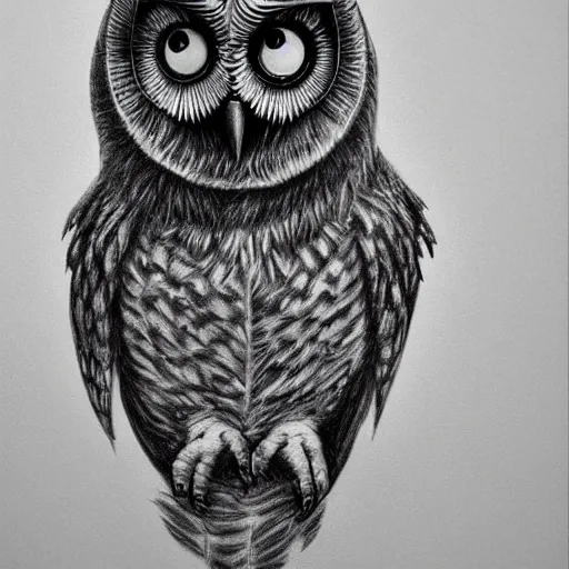 Prompt: detailed pencil drawing of an cyberpunk owl