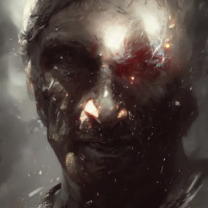 Image similar to 4k, portrait of a killer, art by greg rutkowski, art by craig mullins, art by thomas kincade, art by Yoshitaka Amano