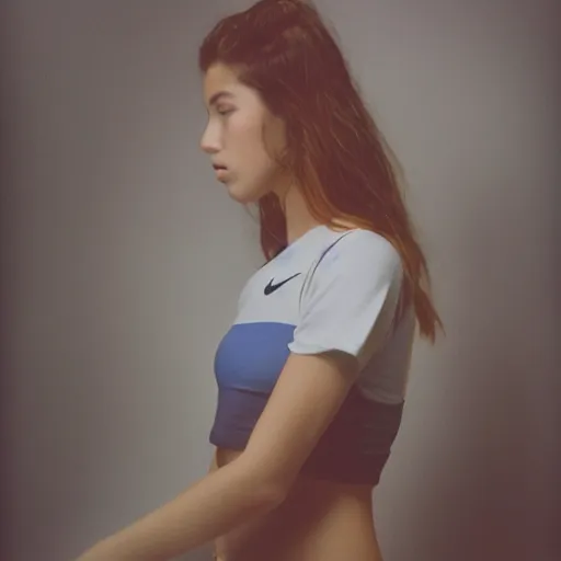 Image similar to realistic! photoshoot for a new nike lookbook, color film photography, portrait of a beautiful woman, 35mm