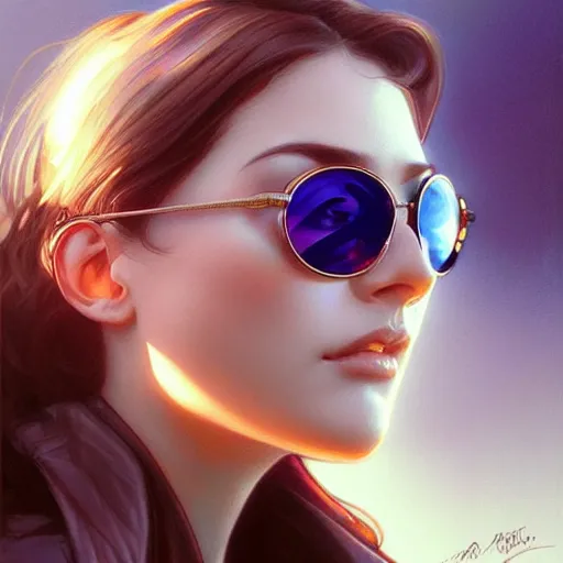 Prompt: sunglasses with lenses made of reflective stained glass,realistic, highly detailed, digital painting, artstation, concept art, smooth, sharp focus, illustration, art by artgerm and greg rutkowski and alphonse mucha