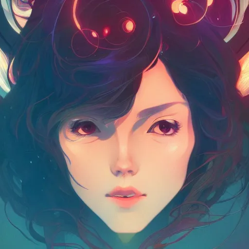 Image similar to gazing into the gorgeous face of infinity, eyes closed, ambient lighting, 4 k, lois van baarle, ilya kuvshinov, rossdraws, alphonse mucha, jung gi kim, artstation