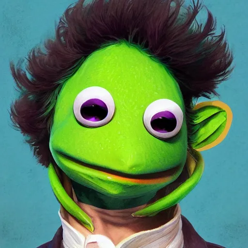 Prompt: An anime portrait of Kermit The Frog as a new wave musician, by Stanley Artgerm Lau, WLOP, Rossdraws, James Jean, Andrei Riabovitchev, Marc Simonetti, and Sakimichan, tranding on artstation