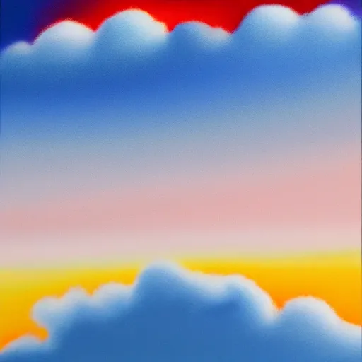 Image similar to beautiful matte airbrush of an abstract composition with defined sharp and glossy metallic elements mixed with fluffy fuzzy clouds, inspired by 8 0's airbrush illustrations, art by pater sato