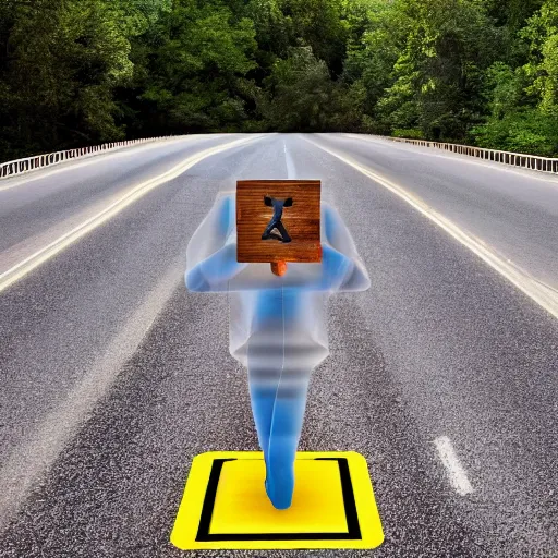 Image similar to A 4th dimensional being stands in the middle of the road, photo