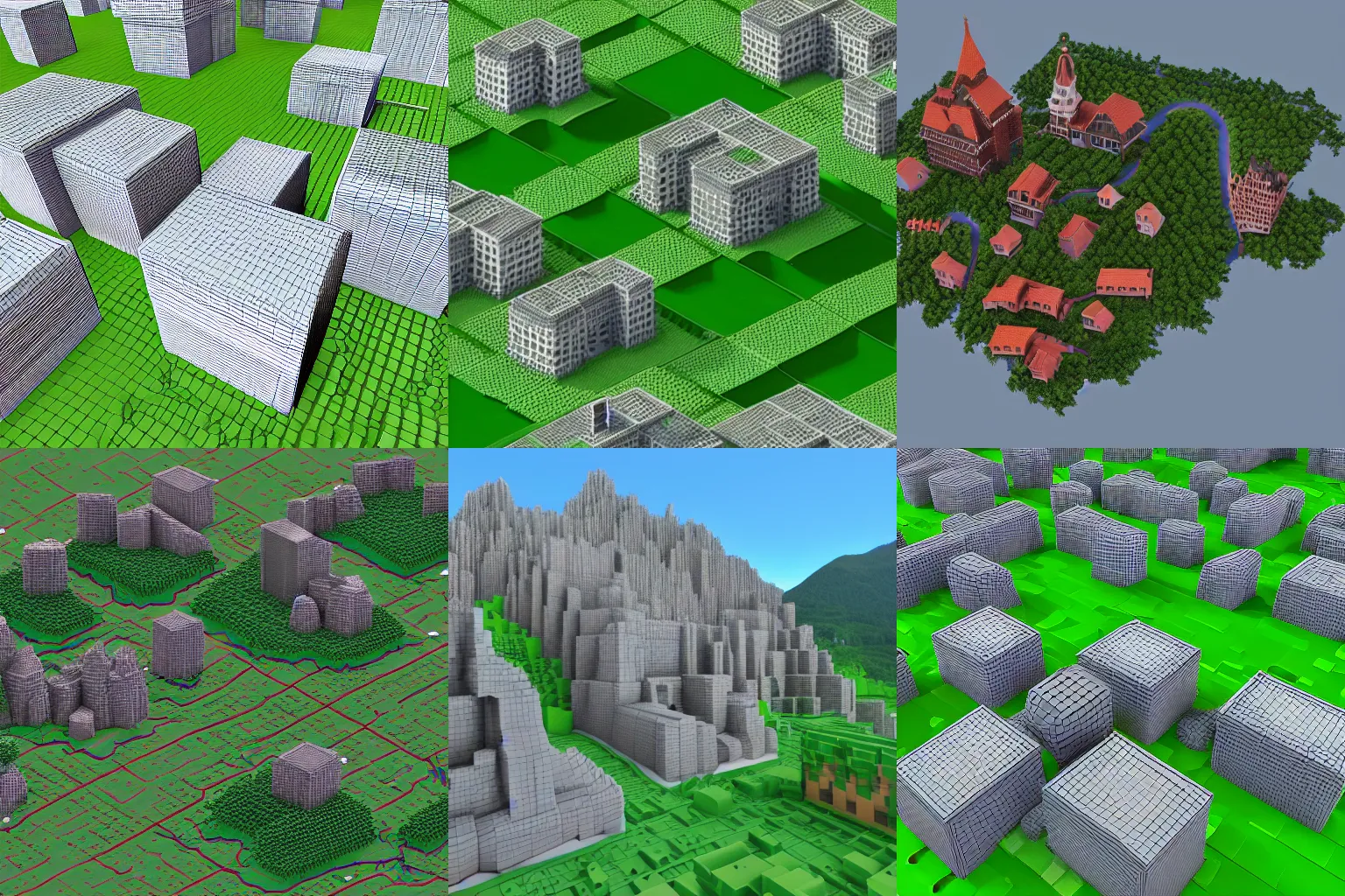 Prompt: 3d voxel render of Berchtesgaden, large voxel blocks