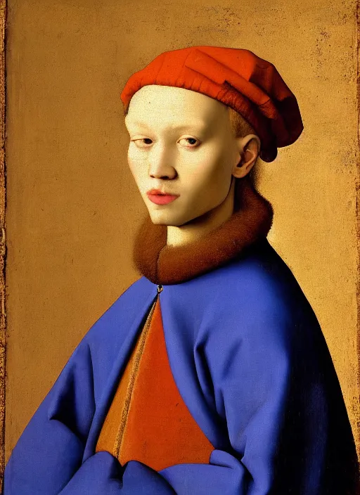 Image similar to portrait of a young king, medieval painting by Jan van Eyck, Johannes Vermeer, Florence