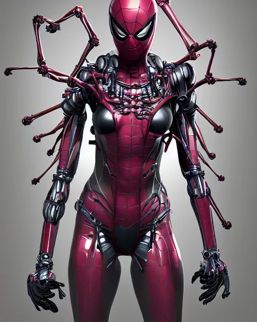 Image similar to spiderlike woman with six cybernetic arms, trending on artstation