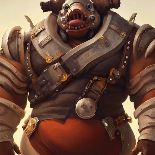 Image similar to roadhog from overwatch, character portrait, concept art, intricate details, highly detailed, 4 k by greg rutkowski, michael whelan