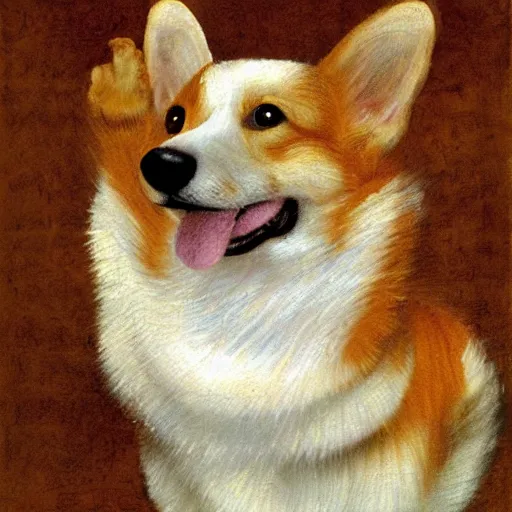 Image similar to corgi dog in cosmos painting, leonardo da vinci style