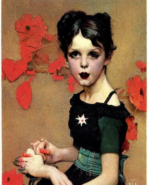 Prompt: a goth girl, by norman rockwell