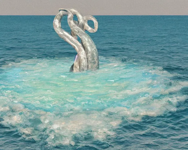 Image similar to a giant abstract sculpture of the birth of the universe on the ocean water, in the style of leiko ikemura, award winning, cinematic, hyper - realistic, very detailed, realistic water splashes, ray tracing, 8 k resolution, long - shot, sharp focus, low angle, 8 5 mm photograph, wide lens