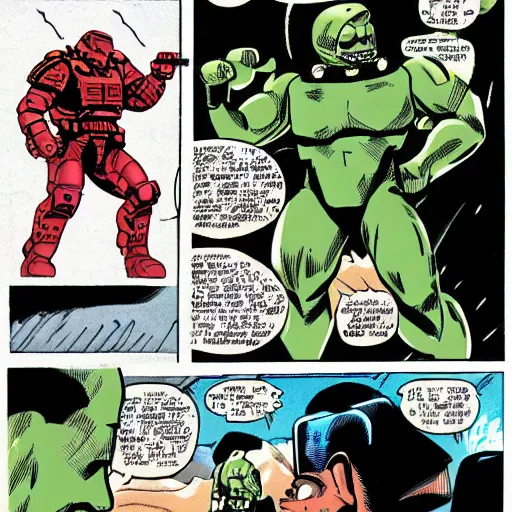 Prompt: doomguy in a comic book