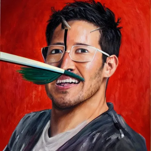Prompt: oil painting of markiplier getting shot by an arrow
