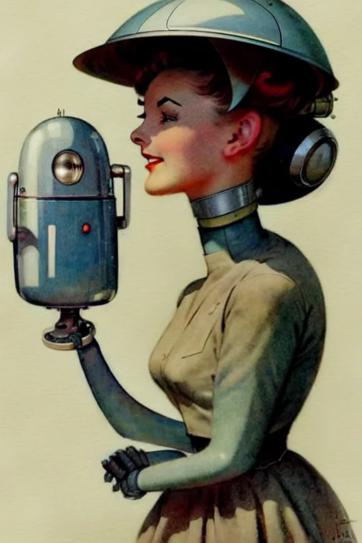 Image similar to ( ( ( ( ( 1 9 5 0 s retro future android robot flyingsaucer maid. muted colors., ) ) ) ) ) by jean - baptiste monge,!!!!!!!!!!!!!!!!!!!!!!!!!