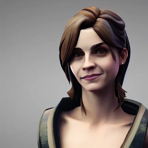 Prompt: textured film grain small eyes subsurface scattering fashion model face smiling laughing squinting emma watson as a fortnite character cgsociety octane render unreal engine redshift render trending on artstation trending on artstation render blender behance cg superhero