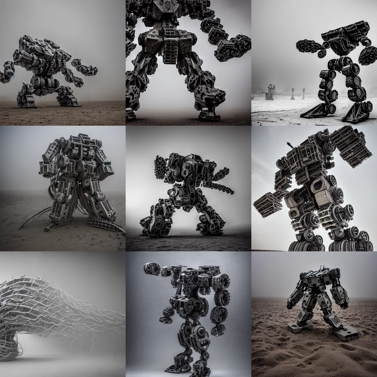 Prompt: massive interwoven gray sandstorm swirling, rotating, spinning whirlwind, intertwined surrounding a ruin humanoid mech trunk by michal bednarek and martin newman, sandstorm, windstorm, winter storm, turnado, armored core trunk, pacific rim jaeger, gear, wire, screw, nut,